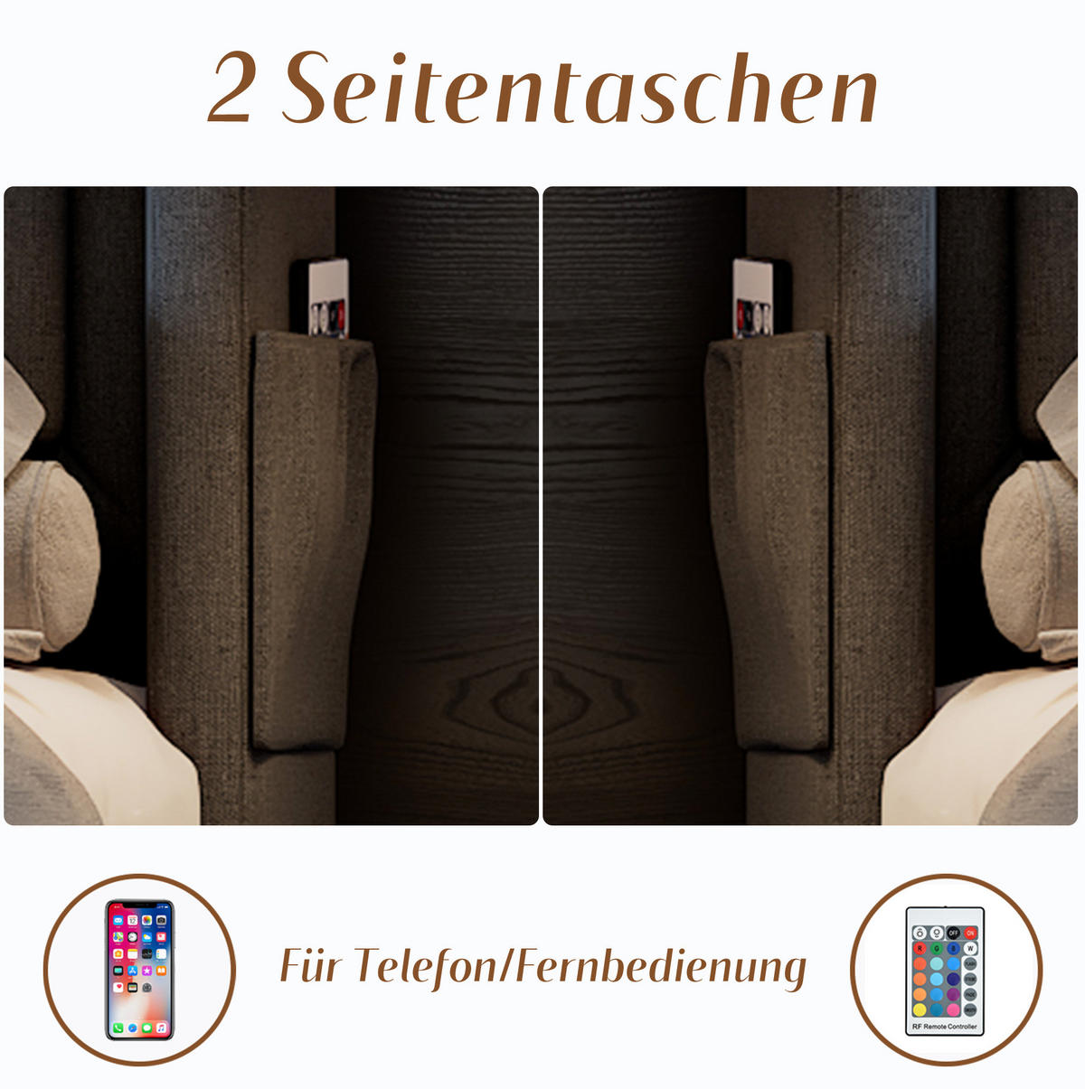 POLSTERBETT 90/200 cm mit LED-Beleuchtung, USB-C und Bettkasten aus Baumwoll-Leinenstoff, und Matratze,Grau - Grau, Textil (90/200cm) - Redom