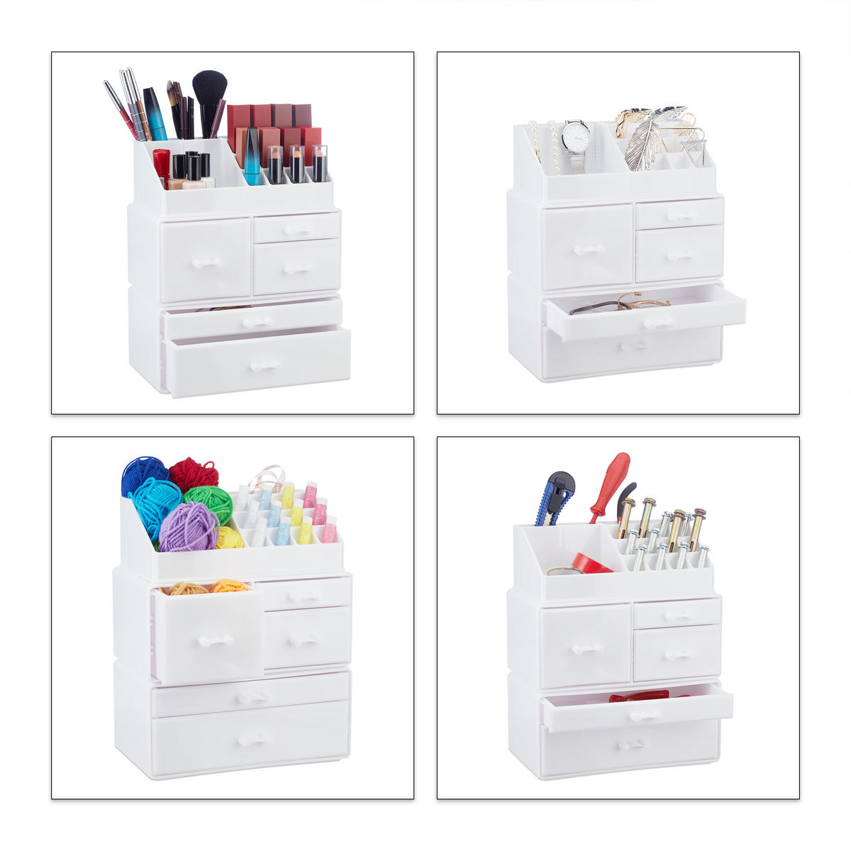 MAKEUP Organizer - Weiß, Kunststoff (23.5/29.5/14cm) - Relaxdays