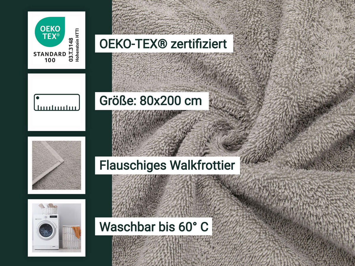 BADETUCH, 80x200 cm, 100% Baumwolle - Grau, Textil (80/200cm) - Zollner