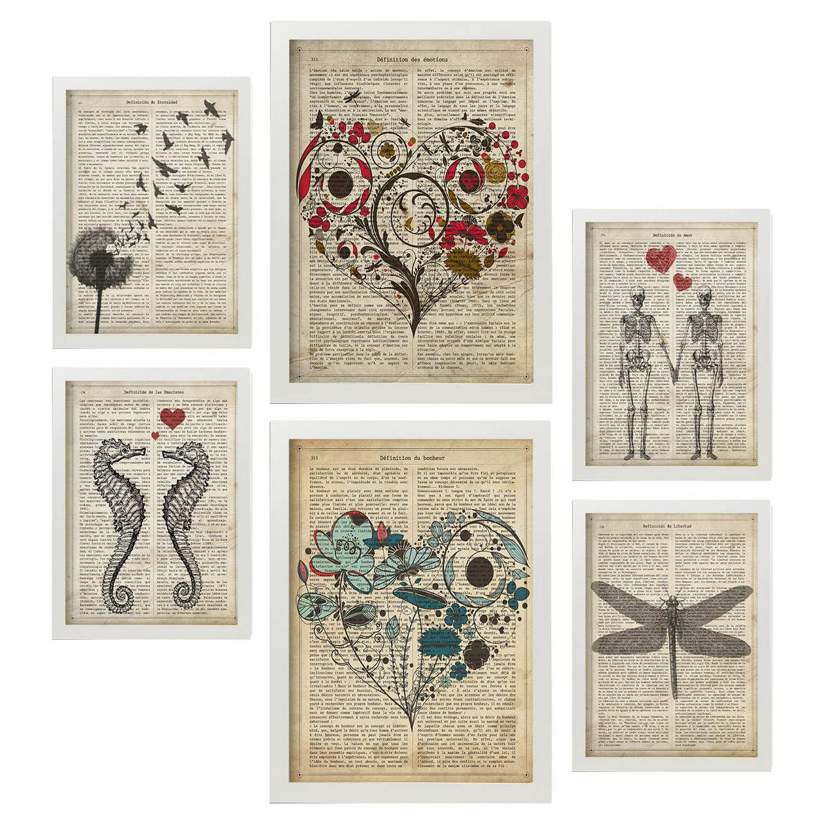 POSTER Set Mit 6 Vintage Text Sammlung A3 & A4 Weißer Rahmen - Weiß, Papier (29/3cm) - Nacnic