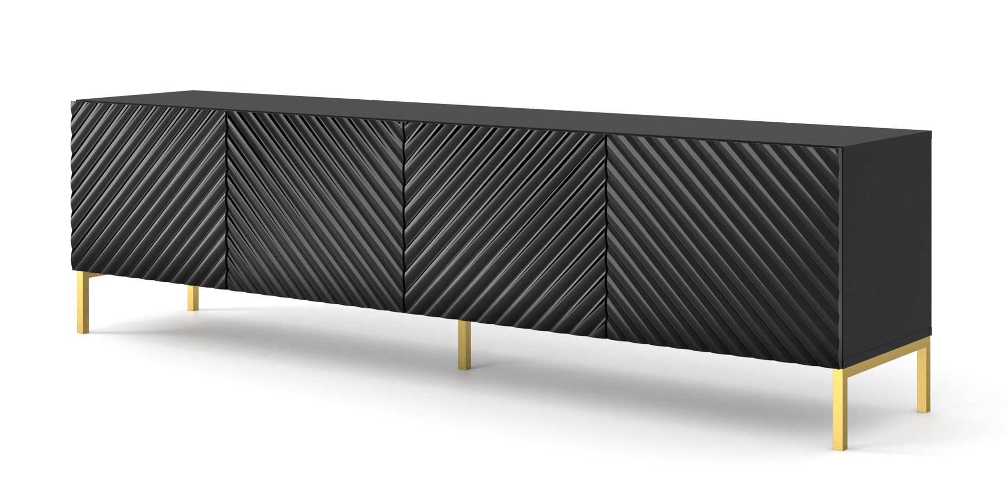 TV LOWBOARD Schwarz Hochglanz, Gold 200/56/42 - Schwarz Hochglanz, Holzwerkstoff (200/56/42cm) - RAUMHIRSCH FURNITURE