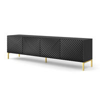 TV LOWBOARD Schwarz Hochglanz, Gold 200/56/42 - Schwarz Hochglanz, Holzwerkstoff (200/56/42cm) - RAUMHIRSCH FURNITURE
