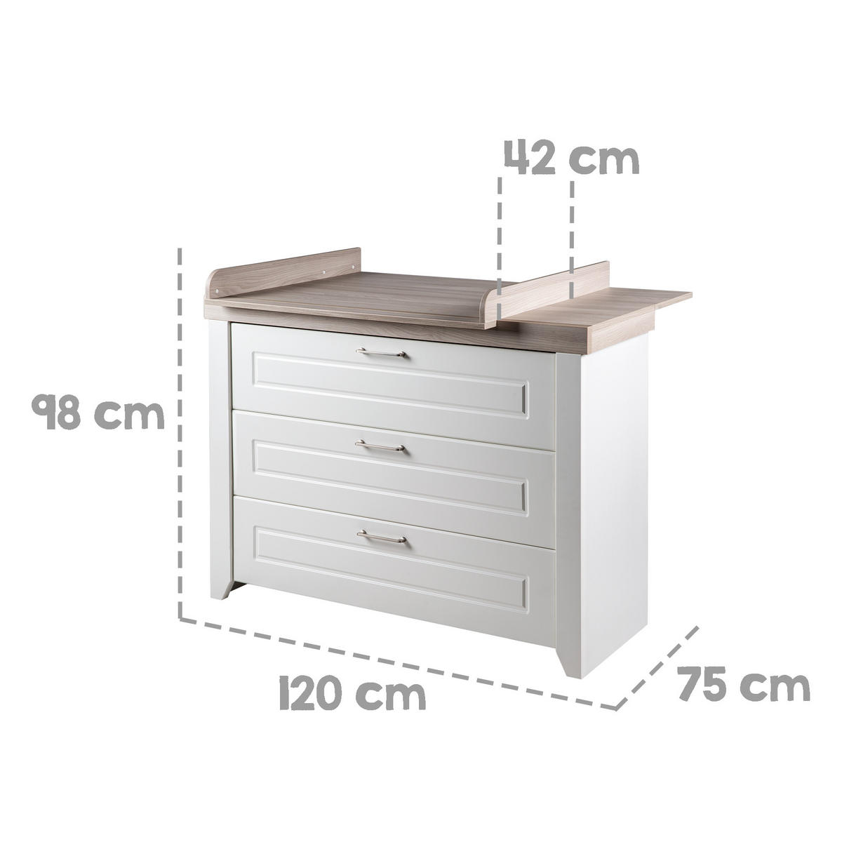 WICKELKOMMODE Felicia - Weiß, Holzwerkstoff/Metall (120/98/75cm) - Roba