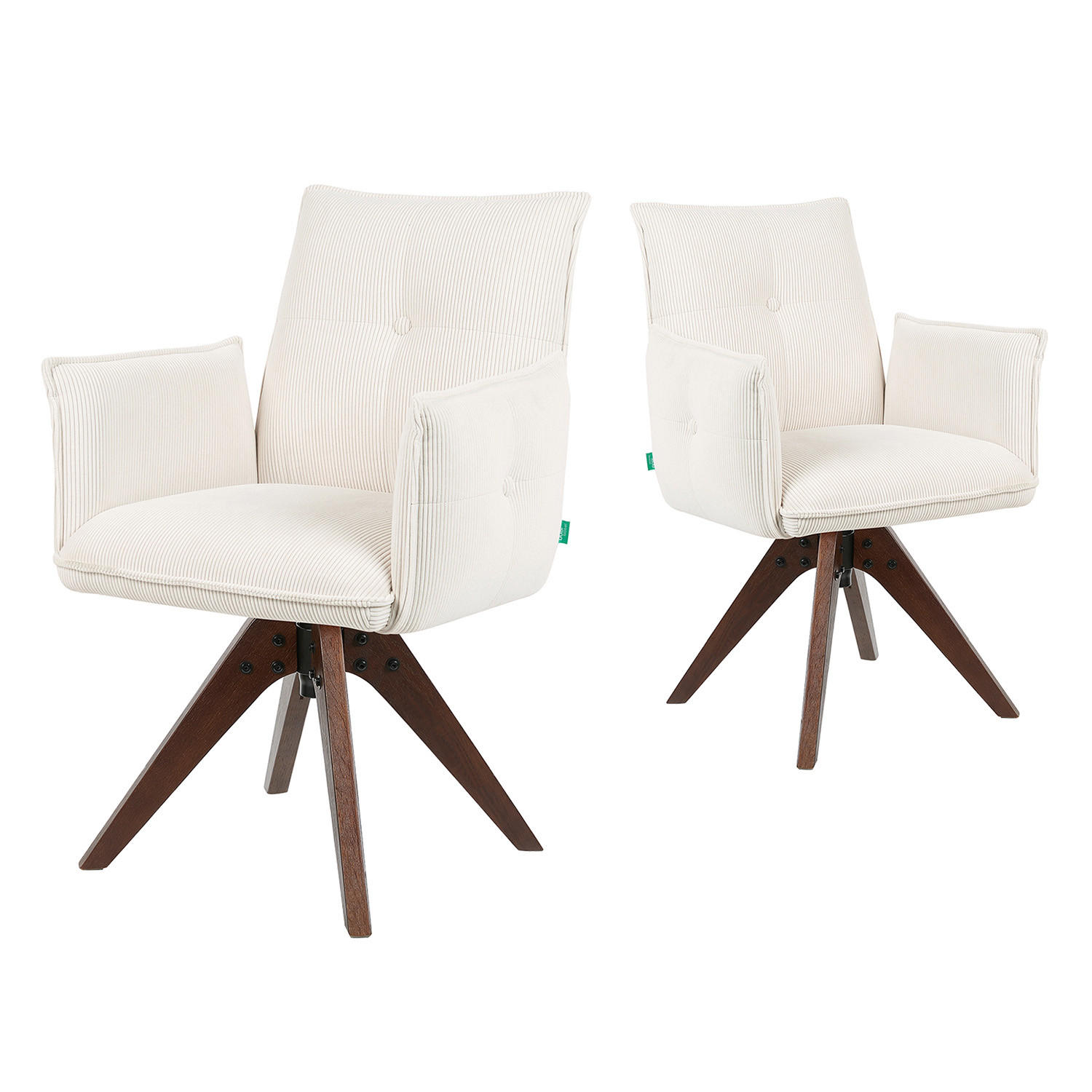 ARMLEHNSTUHL Mika-Emil 2er-Set - Nussbaumfarben/Creme, Eichenholz/Holz (60/88/63cm) - DUBI Möbel