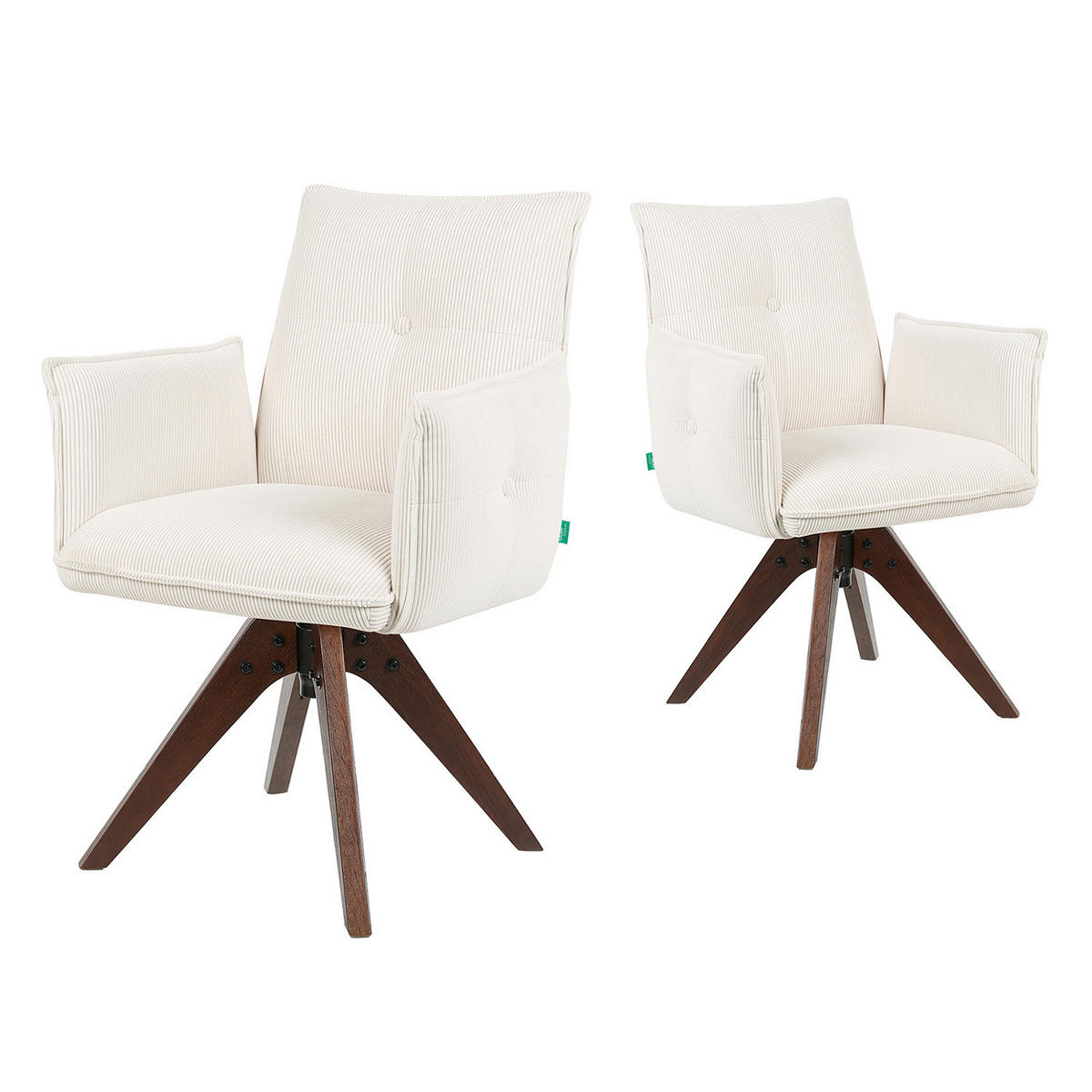 ARMLEHNSTUHL Mika-Emil 2er-Set - Nussbaumfarben/Creme, Eichenholz/Holz (60/88/63cm) - DUBI Möbel