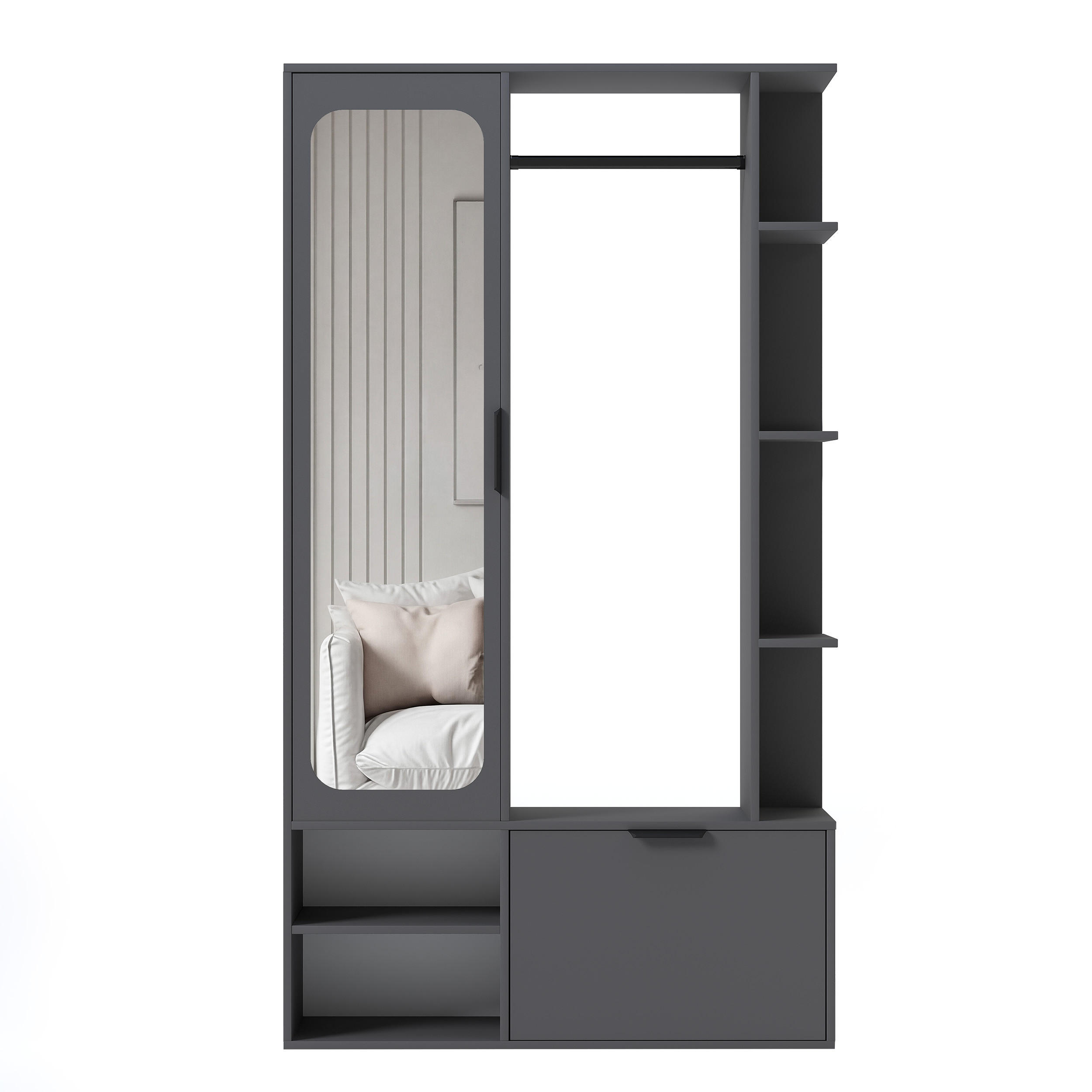 GARDEROBE mit Spiegel ELIOR - Grau, Holz (100/189.4/33cm) - Idohome