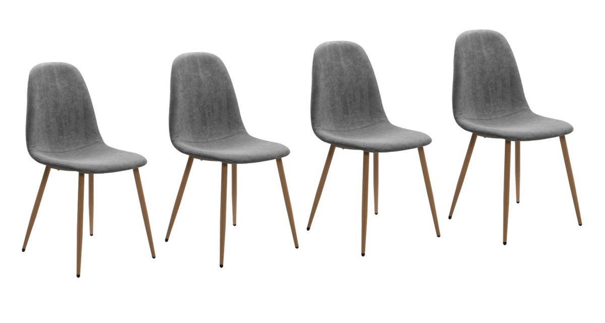 STUHL 4er-Set grau Cord, Esszimmerstuhl mit 4-Fuß-Gestell - Braun/Grau, Textil/Metall (50/83/43cm) - Furn.Design