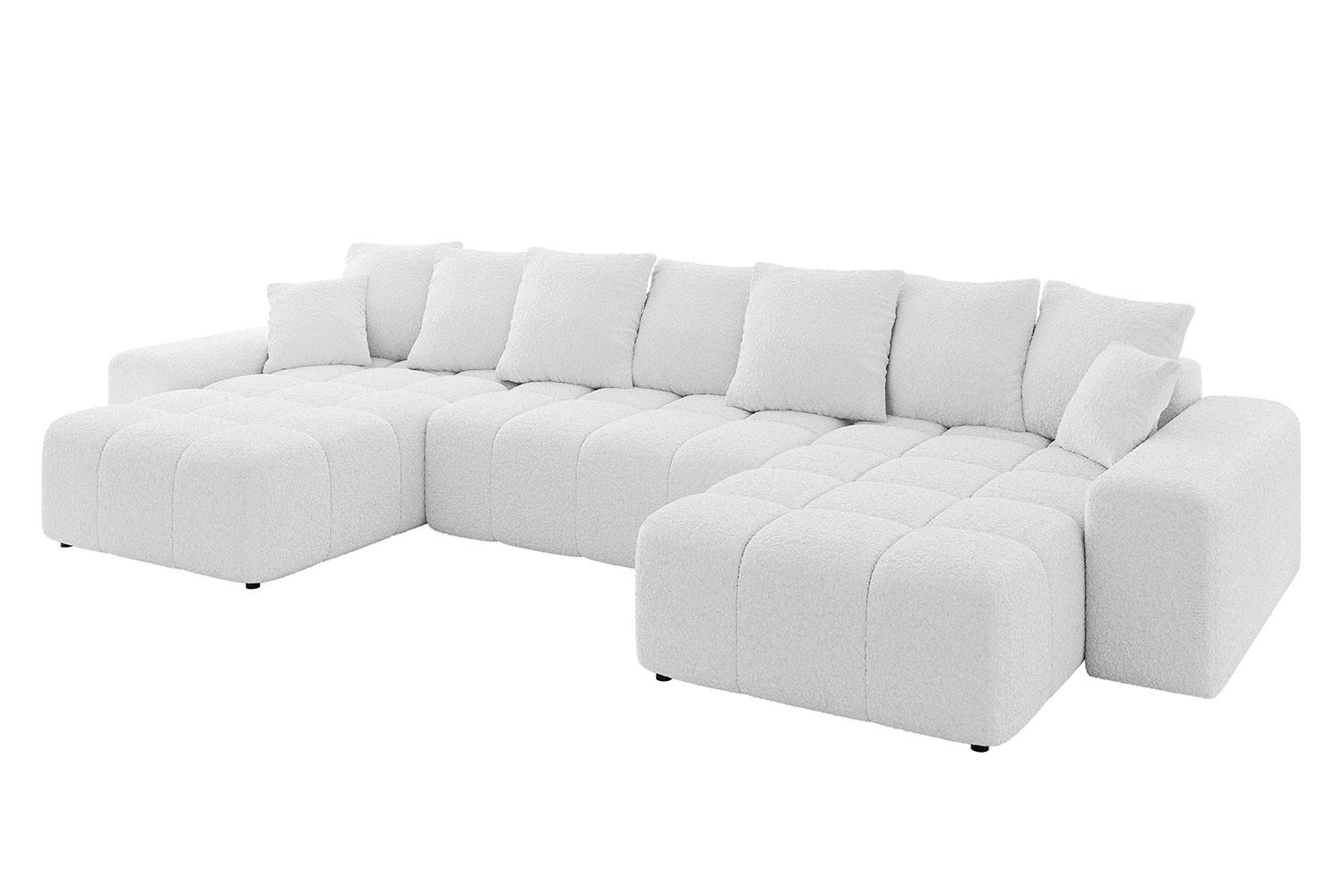 WOHNLANDSCHAFT ENIL-U 390x175x84 Weiß Bouclé - Weiß, Holzwerkstoff/Kunststoff (390/84/175cm) - ALTDECOR