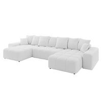 WOHNLANDSCHAFT ENIL-U 390x175x84 Weiß Bouclé - Weiß, Holzwerkstoff/Kunststoff (390/84/175cm) - ALTDECOR