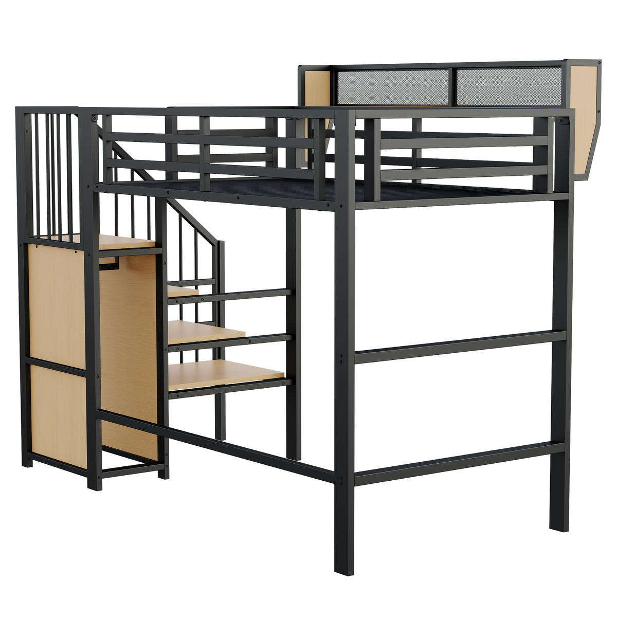 HOCHBETT 90/200 cm Schwarz aus Metall mit Sicherheitsleiter und Ablagefach - Schwarz, Metall (90/200cm) - OKWISH