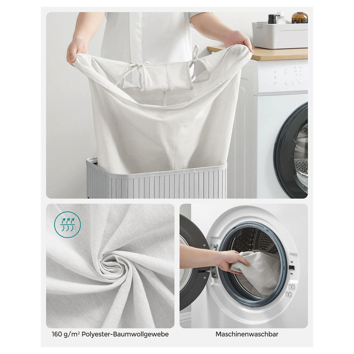 WÄSCHEKORB Sofia - Grau, Naturmaterialien (30/60/40cm) - Hansiro