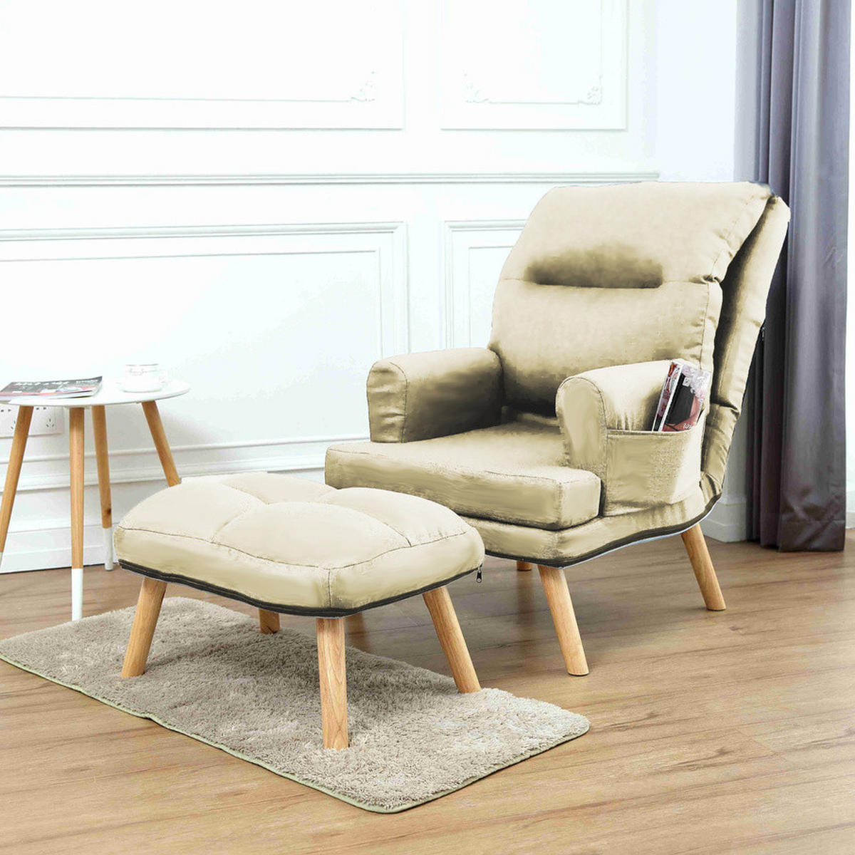 SESSEL Memo mit Fußhocker Rückenlehne 5-stufig einstellbar, ecru - Ecru, Kunststoff (107/95/66cm) - Margaret Hadas24