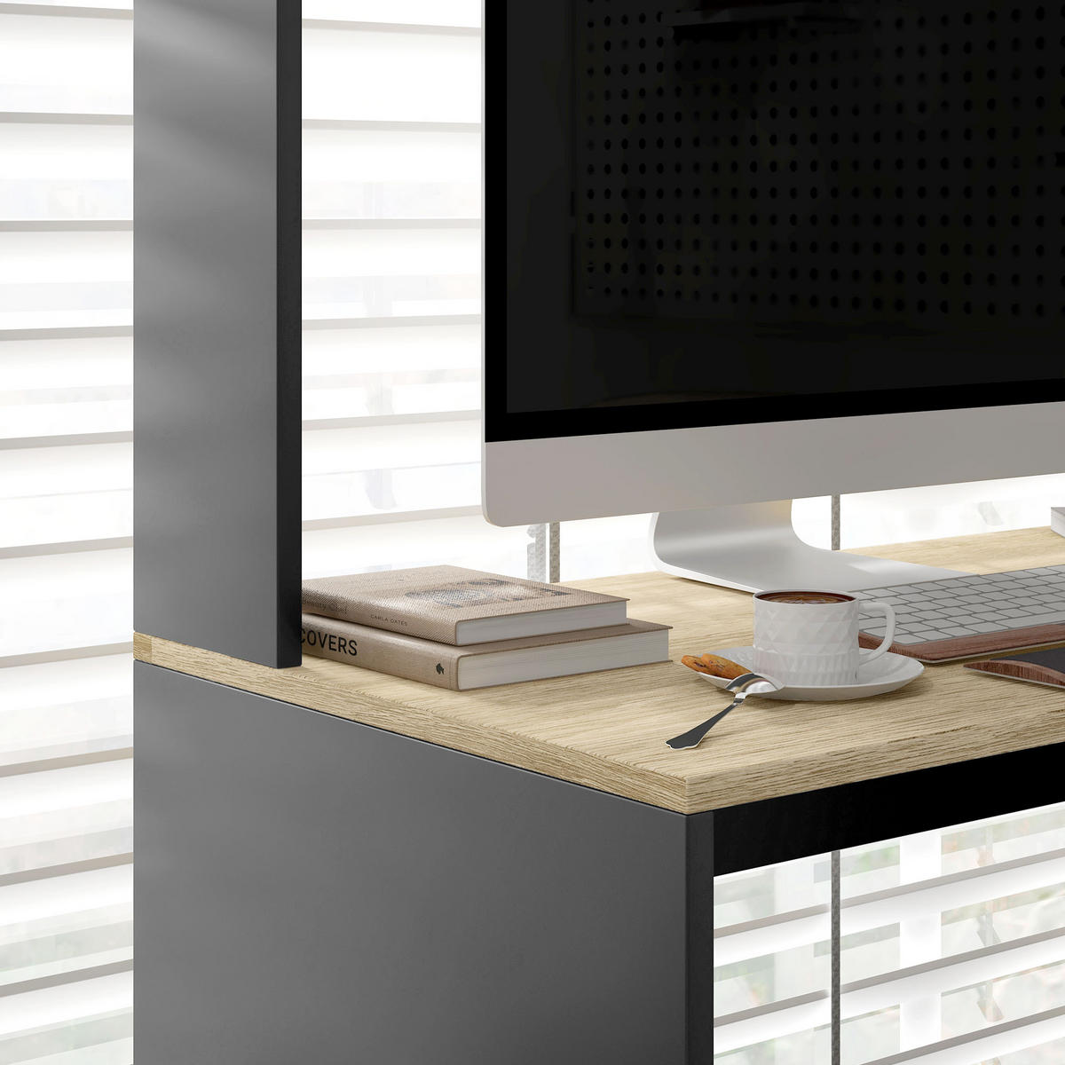 SCHREIBTISCH mit Regalen und PC-Halterung für das Homeoffice 114/45/138 cm - Grau, Holzwerkstoff (45/114/138cm) - PANGIVO