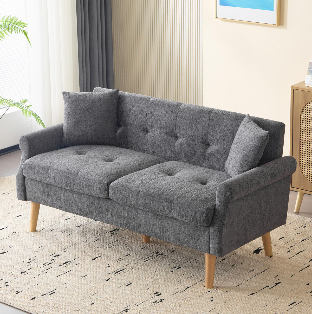 SOFA 2-Sitzer 162 x 74 x 77 cm Chenille Gray - Grau, Kunststoff (162/77/74cm) - Meubliv