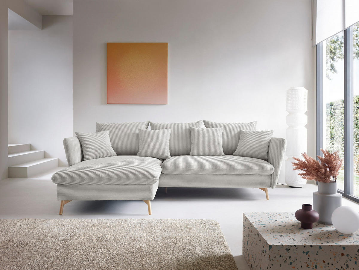 ECKSOFA Savona L-Form 260 cm, Cordstoff, Links, Vanille - Ecru, Holz (258/167cm) - Emporius