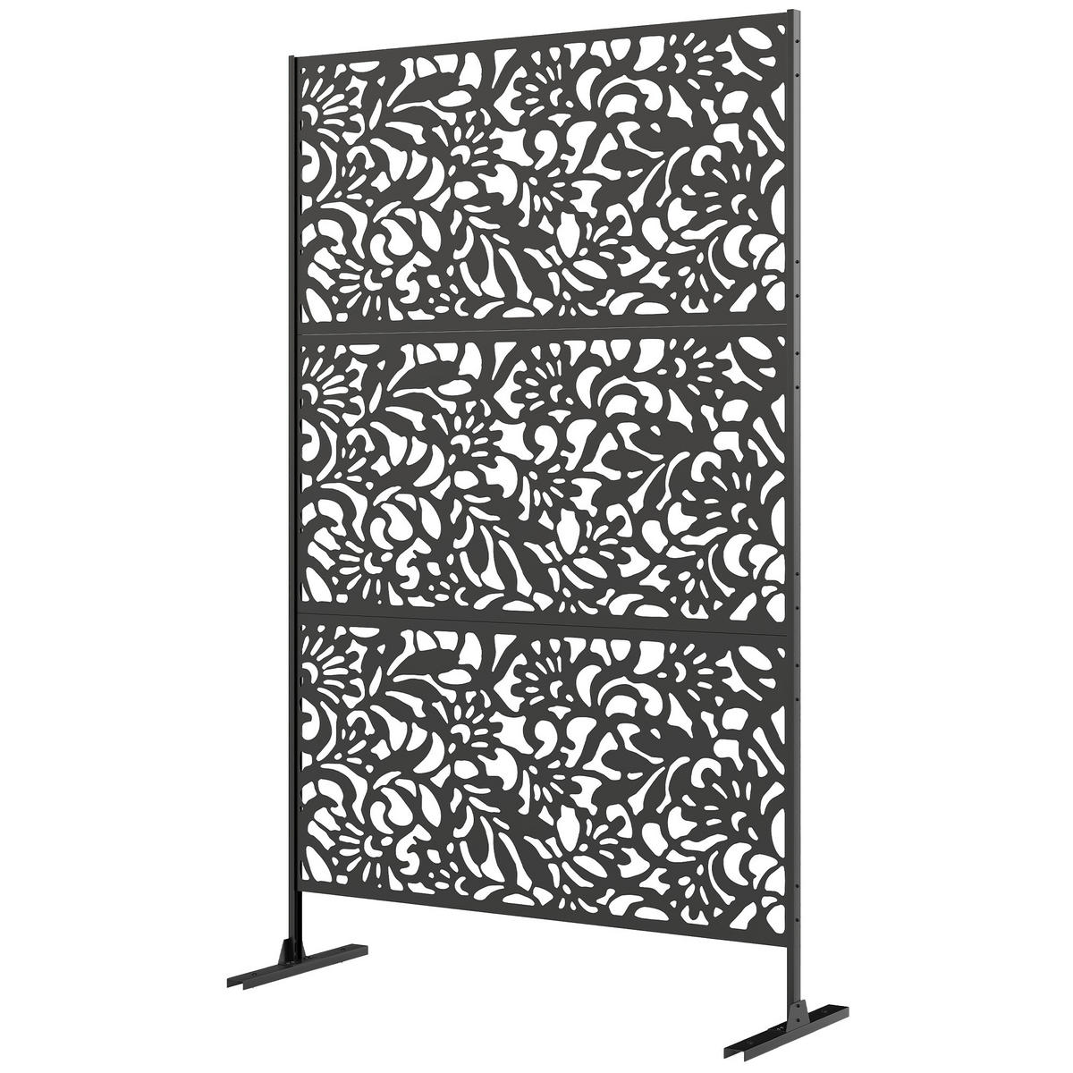 SICHTSCHUTZWAND,3-TEILIG Stahl Blumenmuster 122x45x198cm,schwarz - Schwarz, Metall (122/198cm) - Vallsero