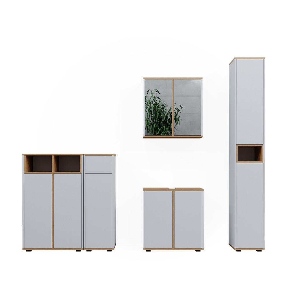 Vicco SADA KOUPELNOVÉHO NÁBYTKU Didi, Bílá/Řemeslný dub, 5dílná