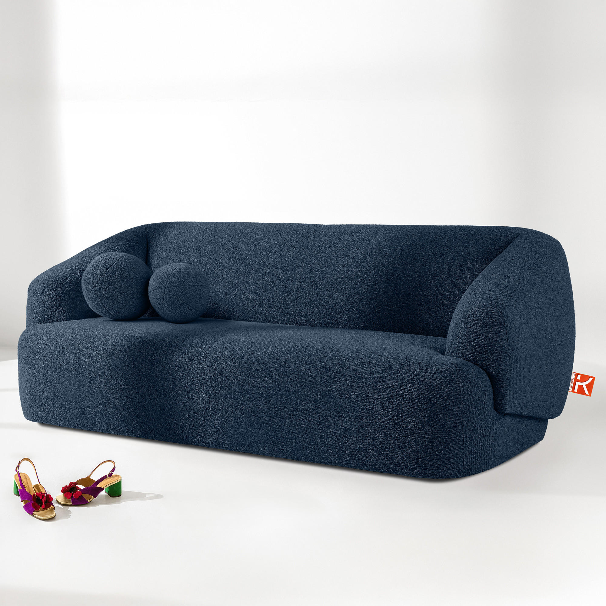 EINZELSOFA VIRA, Marineblau, Bouclé - Schwarz/Dunkelblau, Holz/Holzwerkstoff (210/84/100cm) - KONSIMO®