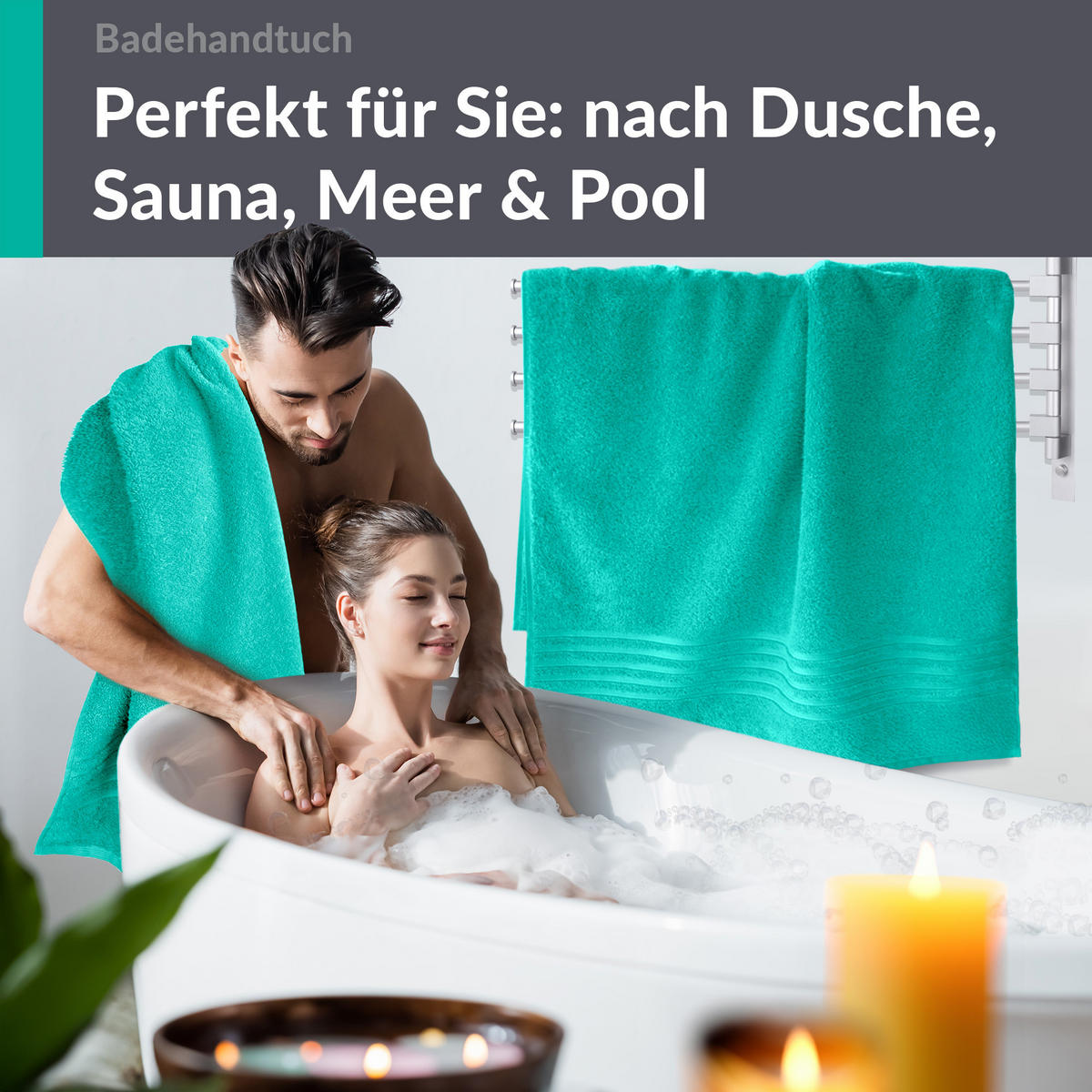 BADETUCH London Meeres Türkis 2er Set 100x150 - Hellgrün, Textil (100/150cm) - Lashuma