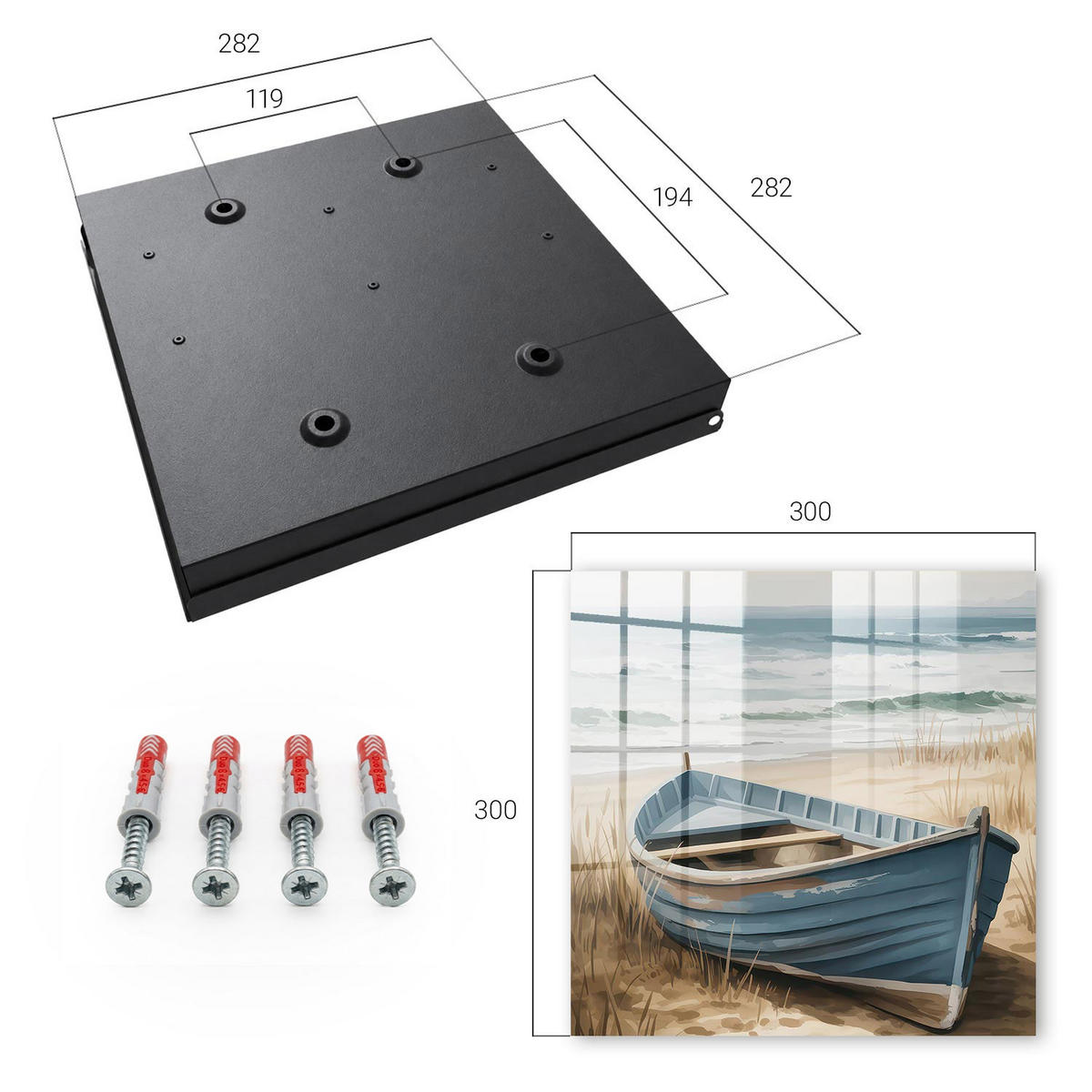 SCHLÜSSELBOX Schwarz 30x30 cm- Türöffnung nach rechts - Strandboot - Blau, Metall (30/30/5cm) - TULUP