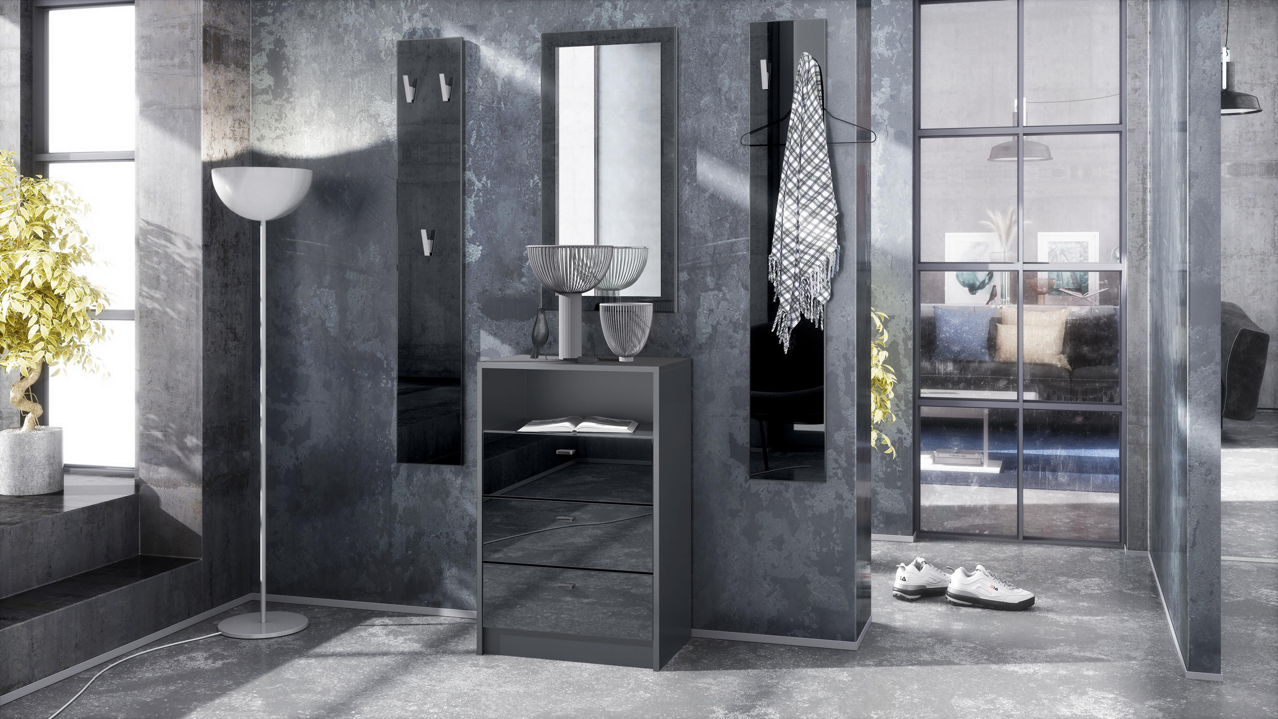 GARDEROBE Pino Schwarz Hochglanz - Schwarz Hochglanz, Holzwerkstoff (135/190/36cm) - Vladon