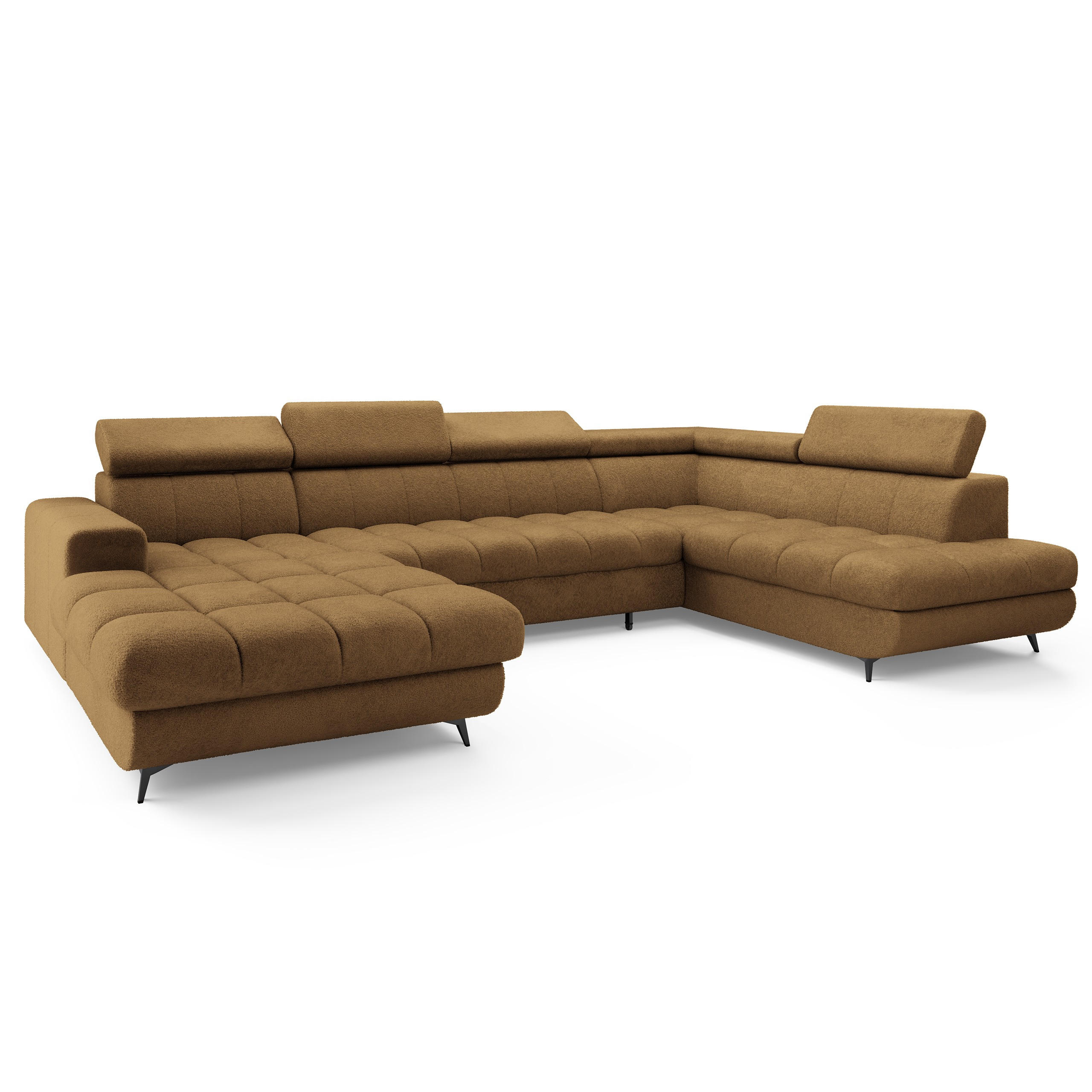 WOHNLANDSCHAFT CORENO Orange Boucle-Stoff mit Schlaffunktion - Orange, Holz (345/88/190cm) - MASSENO