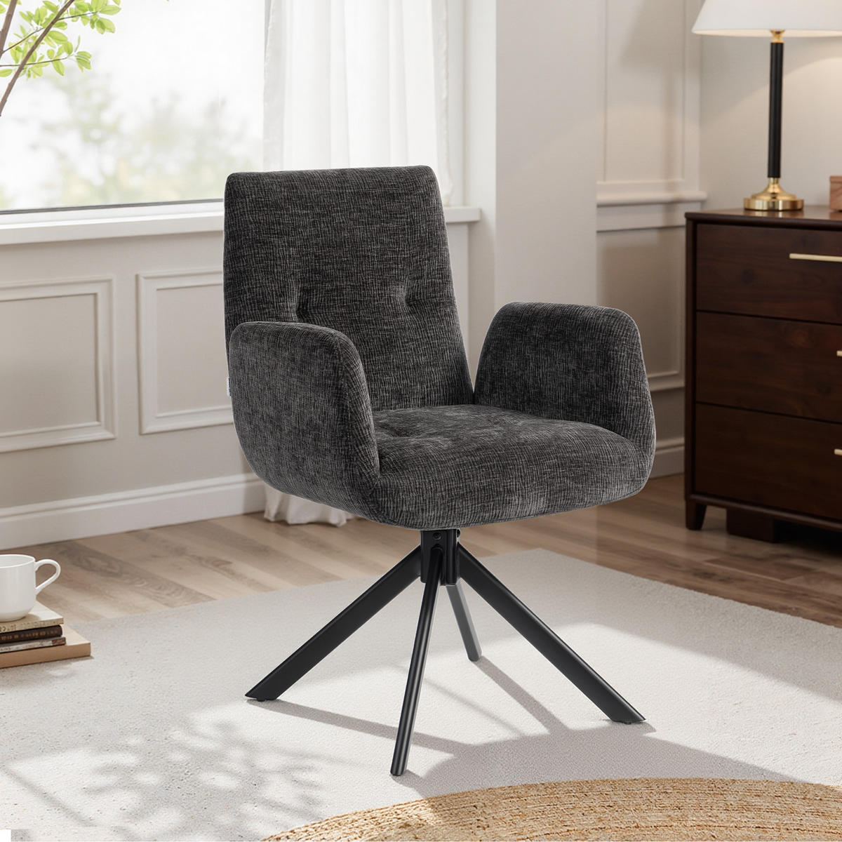 SESSEL Drehbar Loungesessel mit Armlehne Wolle-Leinenoptik Schwarz - Schwarz, Textil/Metall (61/88/60cm) - HOMCOM