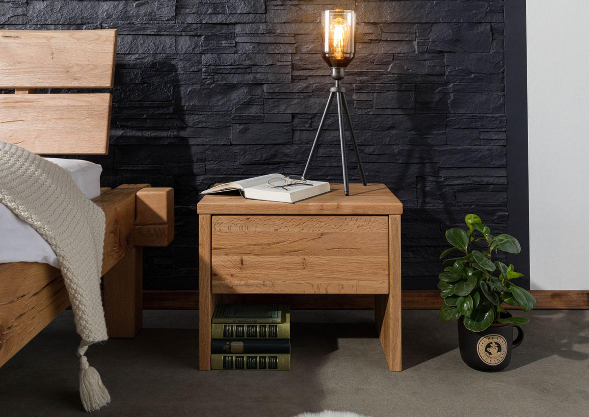 NACHTTISCH Zerreiche 50x35x40 natur geölt JANGALI #729 - Braun, Holz (50/40/35cm) - Massivmoebel24