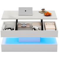 KONFERENČNÍ stolek 100/50/42 cm bílý z dřevotřísky s LED osvětlením a výškově nastavitelnou deskou - bílá, kompozitní dřevo (100/50/42cm) - OKWISH