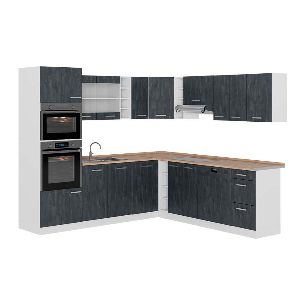 KUHINJA U OBLIKU SLOVA L R-Line, Crni Beton/Bijela, 247 x 237 cm RP Hrast - bijela/crna, drvni materijal (247/206.8/60cm) - Vicco