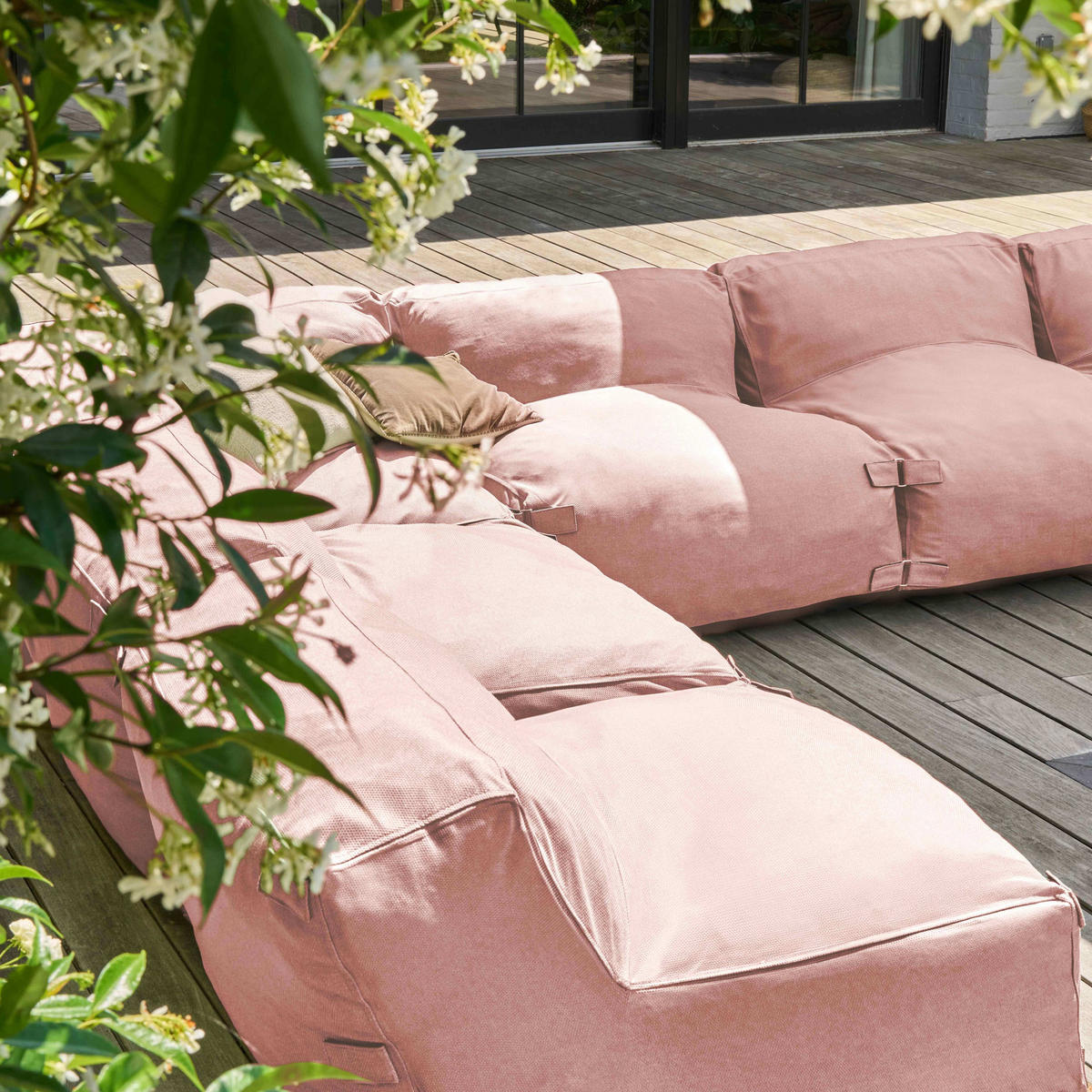 GARTENSOFA mit 8 Sitzplätzen, Puderrosa - Pink, Textil (85/65/680cm) - Oviala