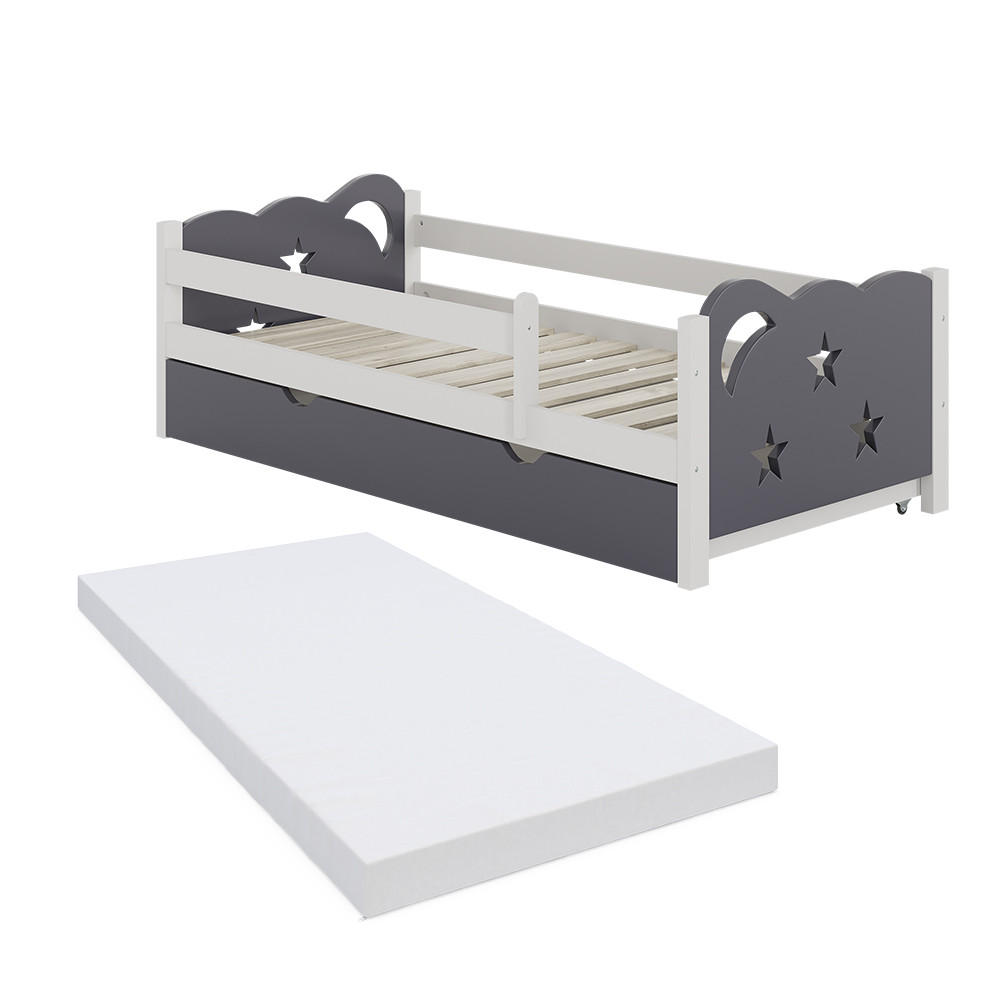 KINDERBETT Jessica Weiß/Grau 80x160 cm mit Schublade und Matratze - Grau, Holzwerkstoff (166/53/86cm) - VitaliSpa