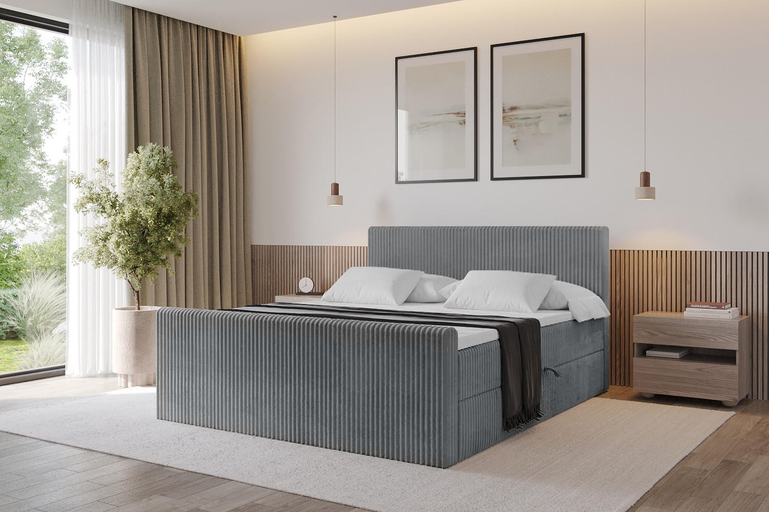 BOXBETT mit Matratze H4 und Lattenrost - TOLO-Z - 120x200 Cord - Dunkelgrau - Dunkelgrau, Holzwerkstoff (120/200cm) - ALTDECOR