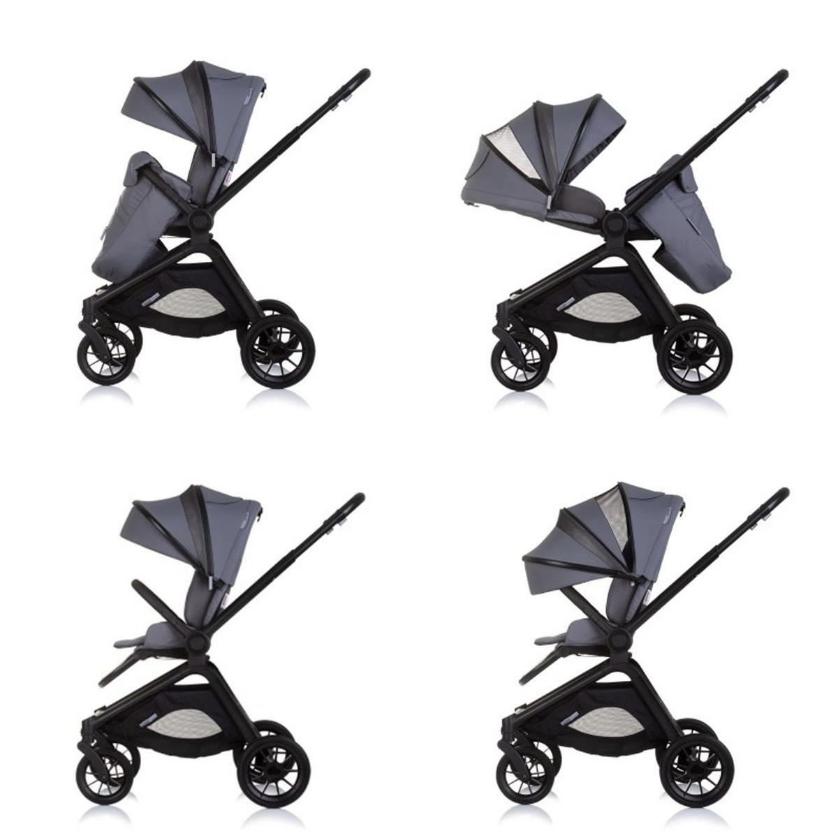 KOMBIKINDERWAGEN Magnum 3 in 1 grau Aluminium, i-Size, 5-Punkt-Gurt, 3-Punkt-Gurt, Babywanne, Babyschale - Grau, Metall (96/59/104cm) - Chipolino