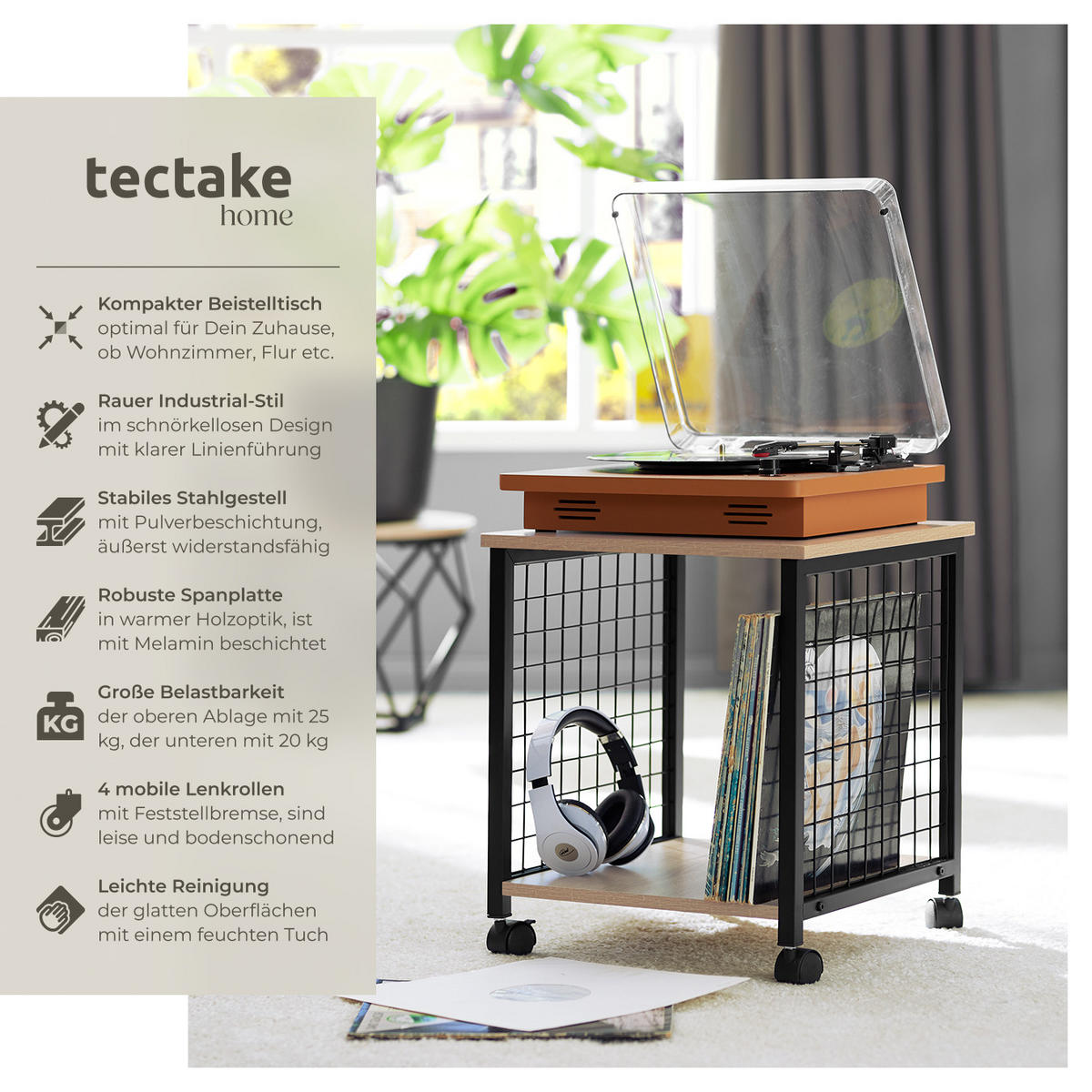 BEISTELLTISCH Gary,40 x 40 x 48 cm,Industrial Holz hell, Eiche Sonoma - Naturfarben, Holzwerkstoff (40/40/48cm) - tectake