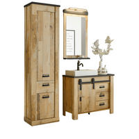 BADMÖBEL-SET 5-teilig, Used Wood hell, anthrazit, Badkombination mit Waschbecken LED Spiegellampe - Eichefarben/Anthrazit, Holzwerkstoff/Metall (166/210/43cm) - Furn.Design