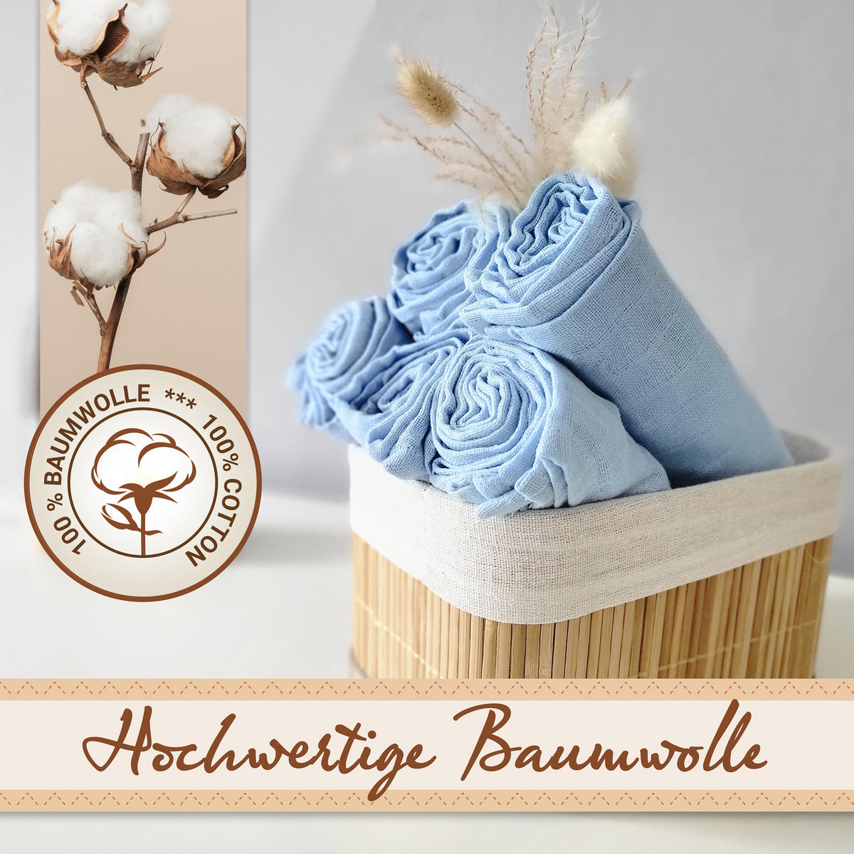 SPUCKTÜCHER, 5er-Set, 80x80 cm, 100% Baumwolle, Blau - Hellblau, Textil (80/80cm) - Zollner