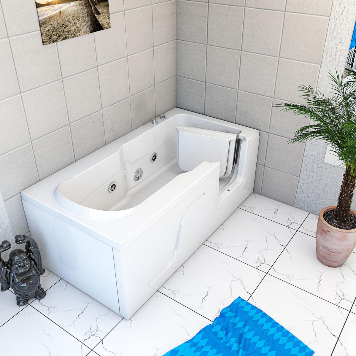 SENIORENWANNE mit Tür S17-WP-L 150x75cm - Weiß, Glas/Kunststoff (75/54/150cm) - AcquaVapore by Sandra Jentho