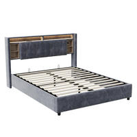 POLSTERBETT 160x200 cm, Grau, mit USB & Type-C, LED-Beleuchtung - Grau, Textil/Metall (160/200cm)
