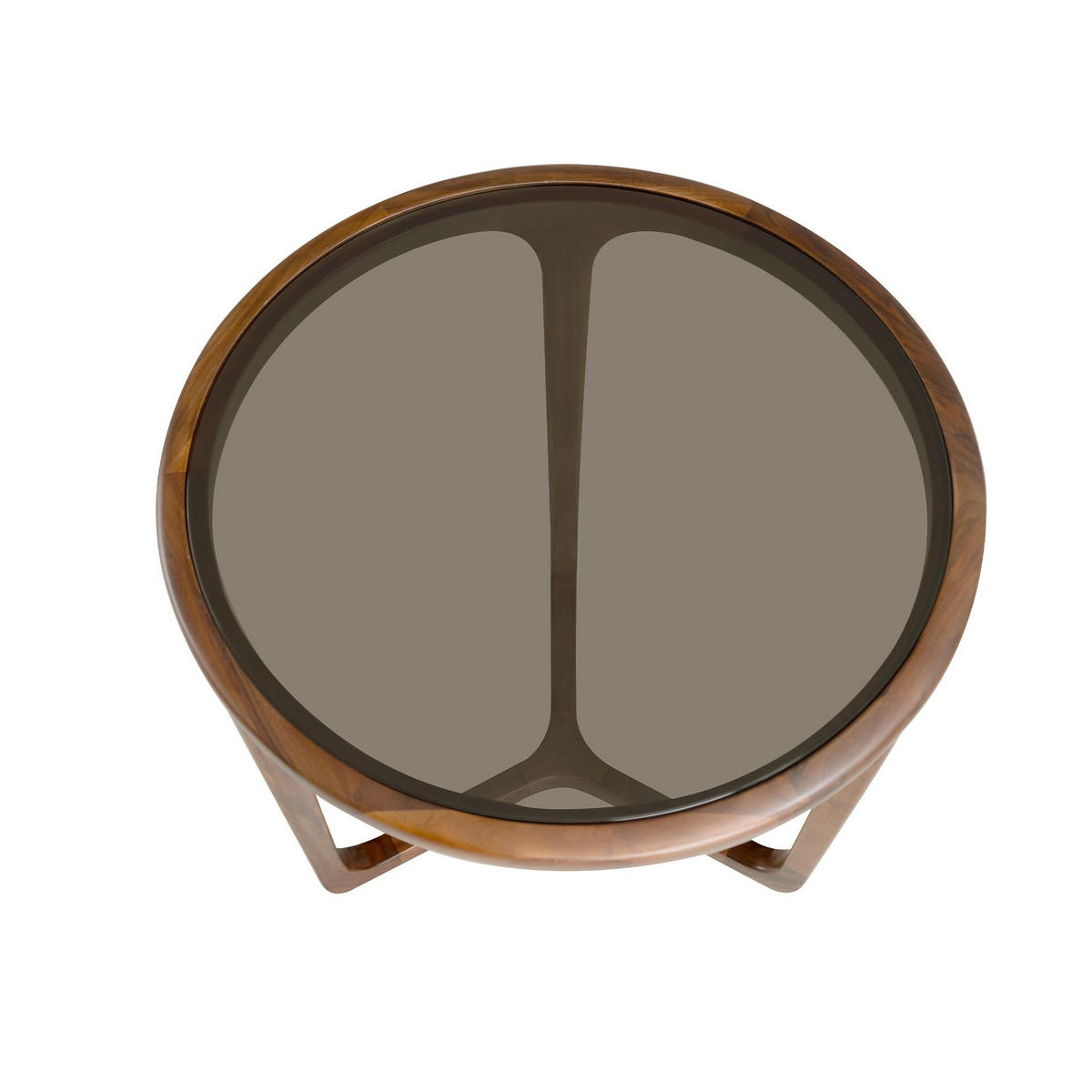 ECKTISCH Runder aus braunem Rauchglas und Walnussholz Ø55/45 cm - Walnussfarben/Braun, Glas/Holz (55/55/45cm) - ANGEL CERDA