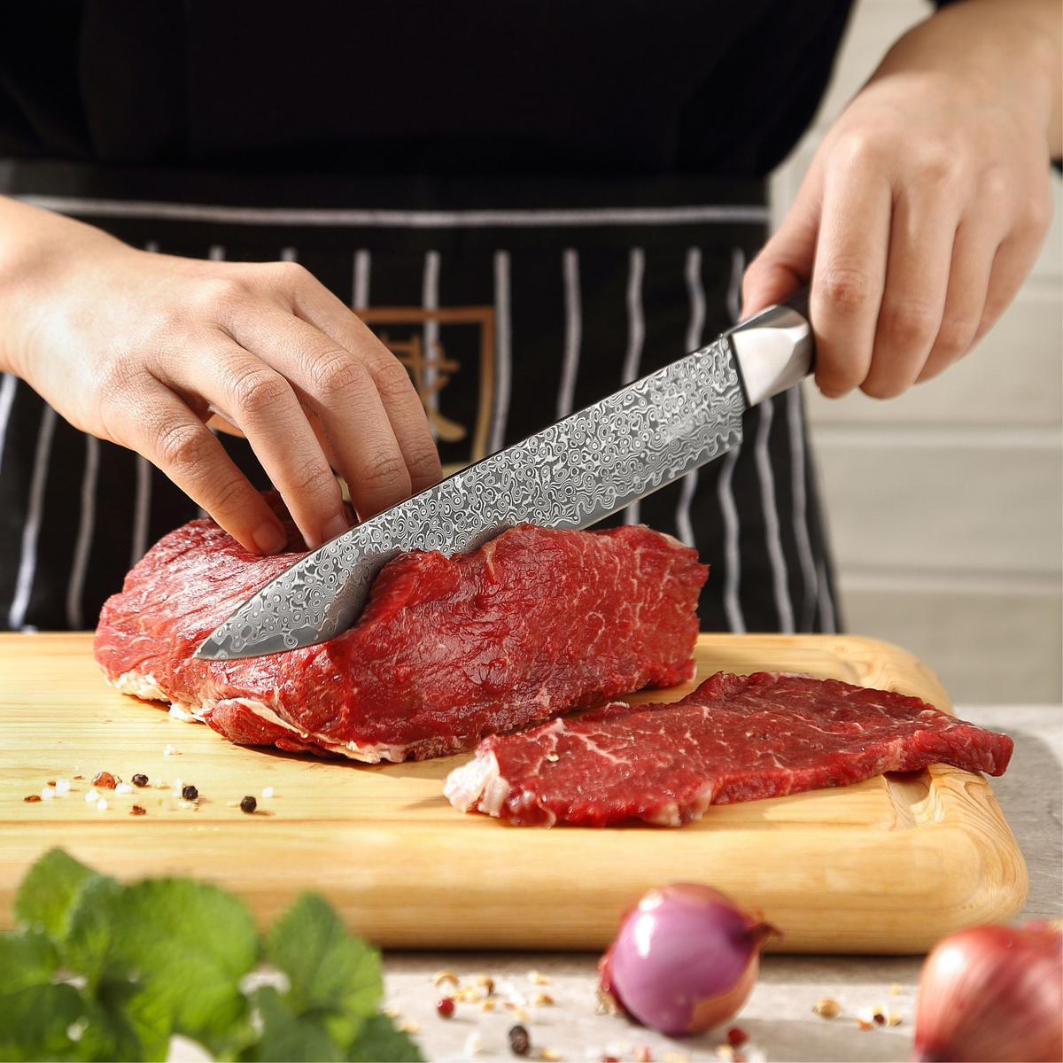 FLEISCHMESSER 20 cm - Schwarz, Holz/Metall (34cm) - Zayiko