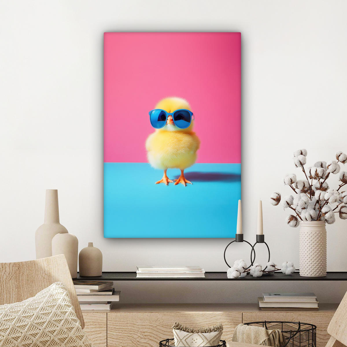 LEINWANDBILD Chick - Sonnenbrille - Blau Wanddeko 40x60 cm - Pink/Gelb, Textil (40/60cm) - MuchoWow