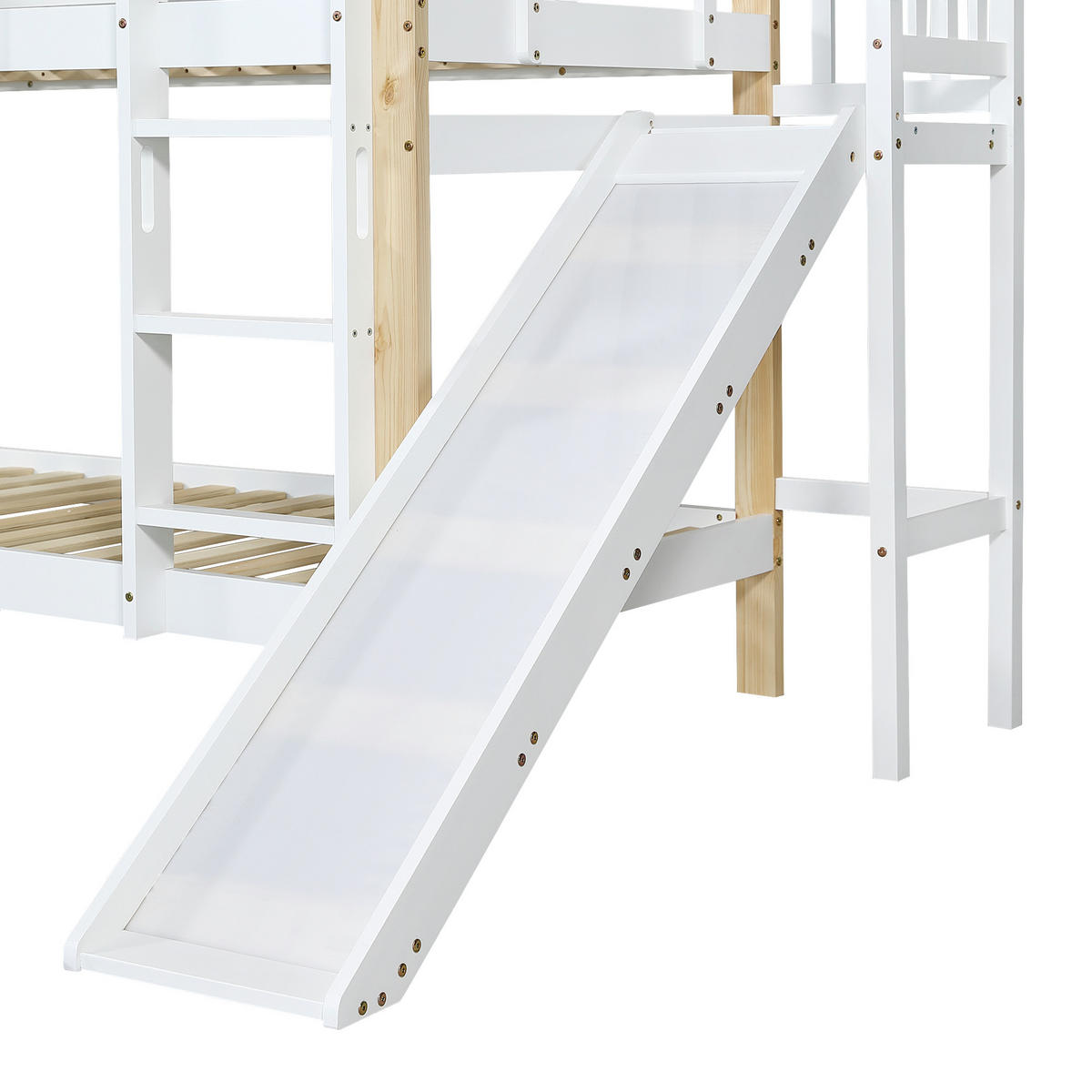 ETAGENBETT Mit Rutsche Weiß/Natur 90x200 cm - Weiß, Holz (90/200cm) - ComfortXL