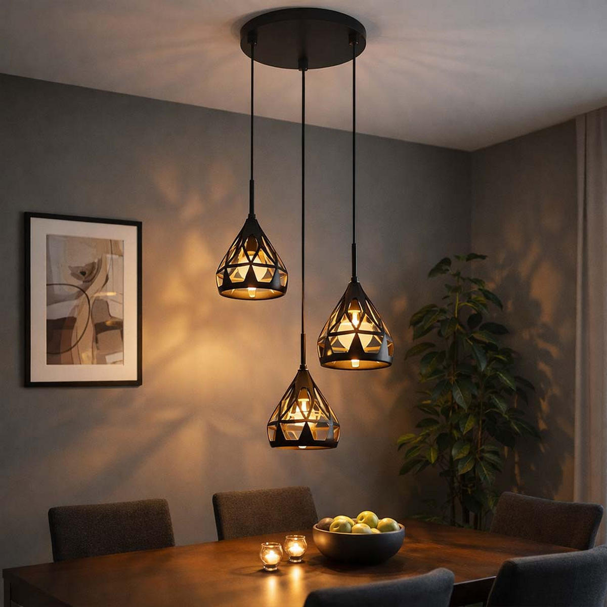 PENDELLEUCHTE Metall Schwarz 3-Flammig - Schwarz, Metall (41/41/120cm) - Globo Lighting