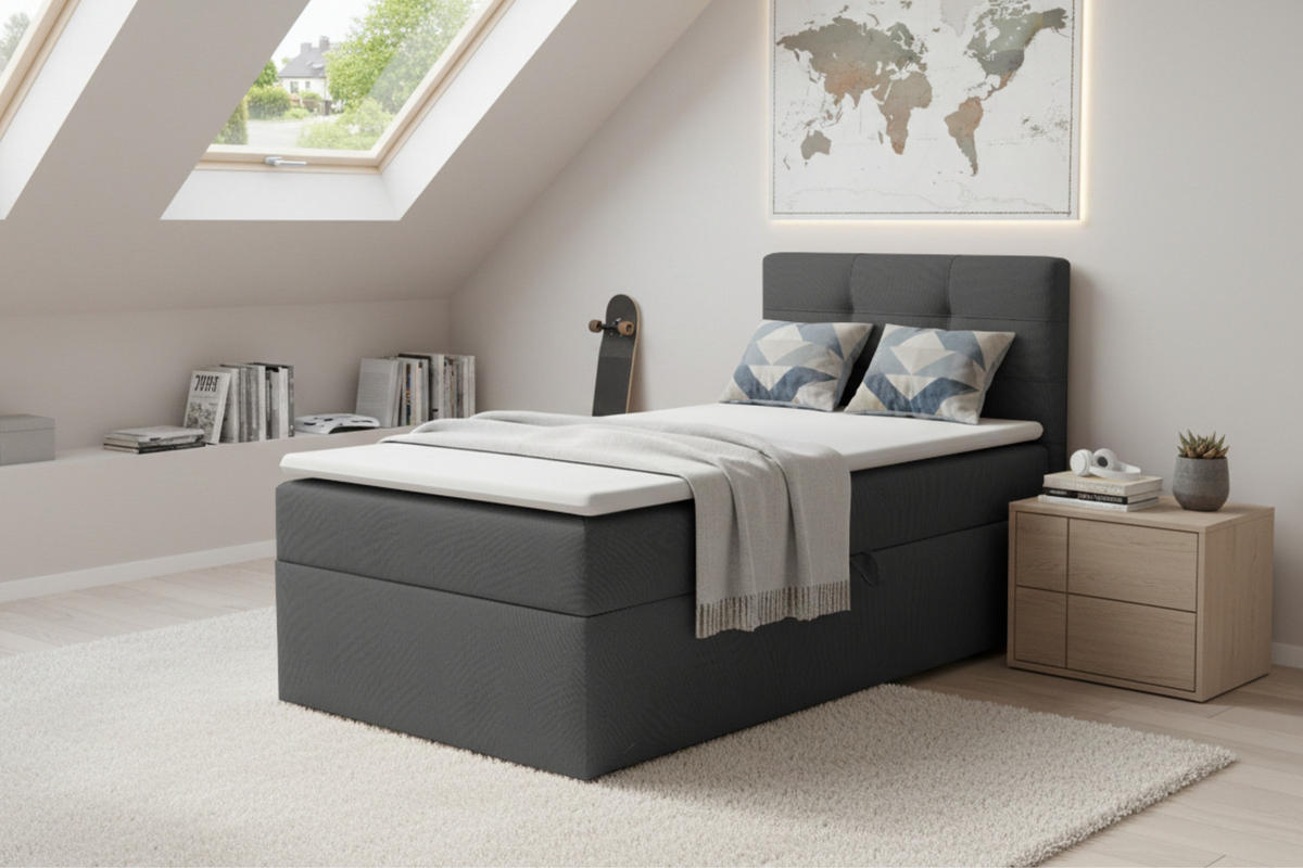 BOXBETT FLO 100/200 in Velours Anthrazit rechts H3 - Anthrazit, Holz/Holzwerkstoff (100/200cm) - Deine Möbel 24