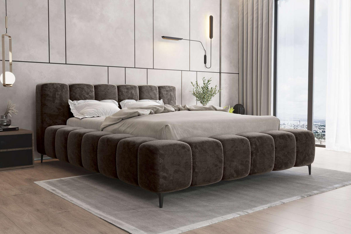 POLSTERBETT COZY Chenille Mokka 160/200 cm - Schwarz/Mokka, Textil/Metall (160/200cm) - 99rooms