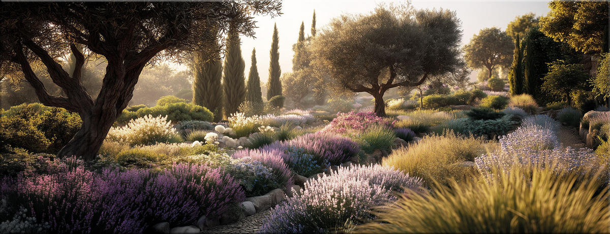 GLASBILD 80x30 cm Mediterrane Landschaft - Violett, Glas (80/30cm) - artissimo