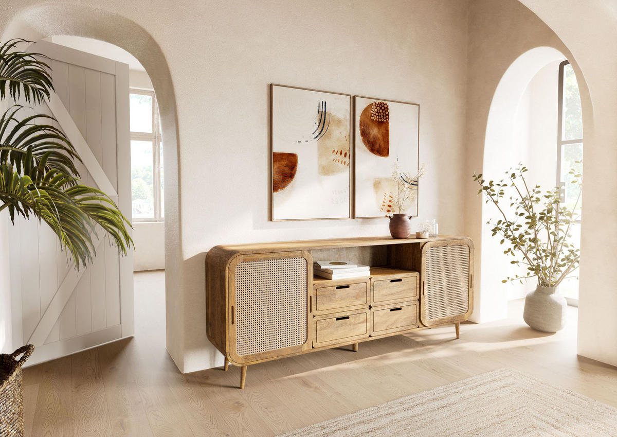 SIDEBOARD Mango 200x40x80 natur lackiert VALENCIA #120 - Naturfarben, Holz (200/80/40cm) - Massivmoebel24