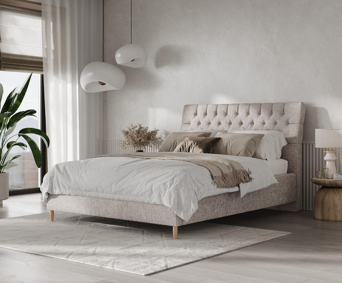 POLSTERBETT Lira 160/200 cm Beige im Neve Stoff - Beige/Naturfarben, Holz/Holzwerkstoff (160/200cm) - AltaBeds