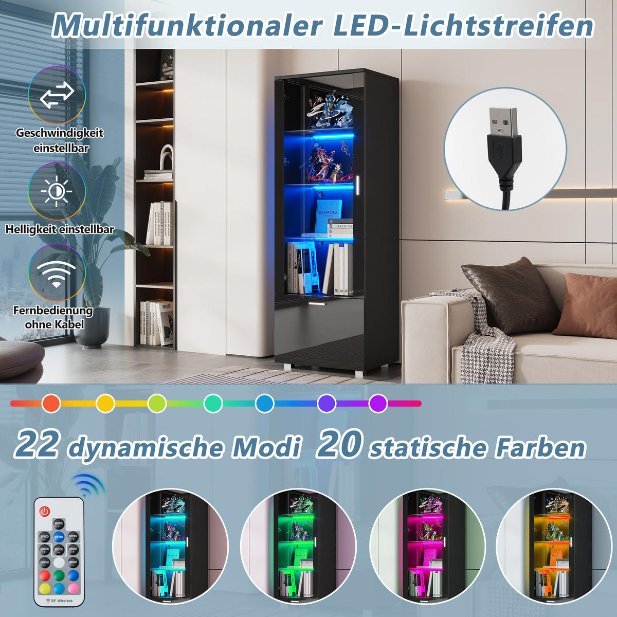 VITRINE Schwarz 50/40/160 cm - Schwarz, Holzwerkstoff (40/160/50cm) - PANGIVO